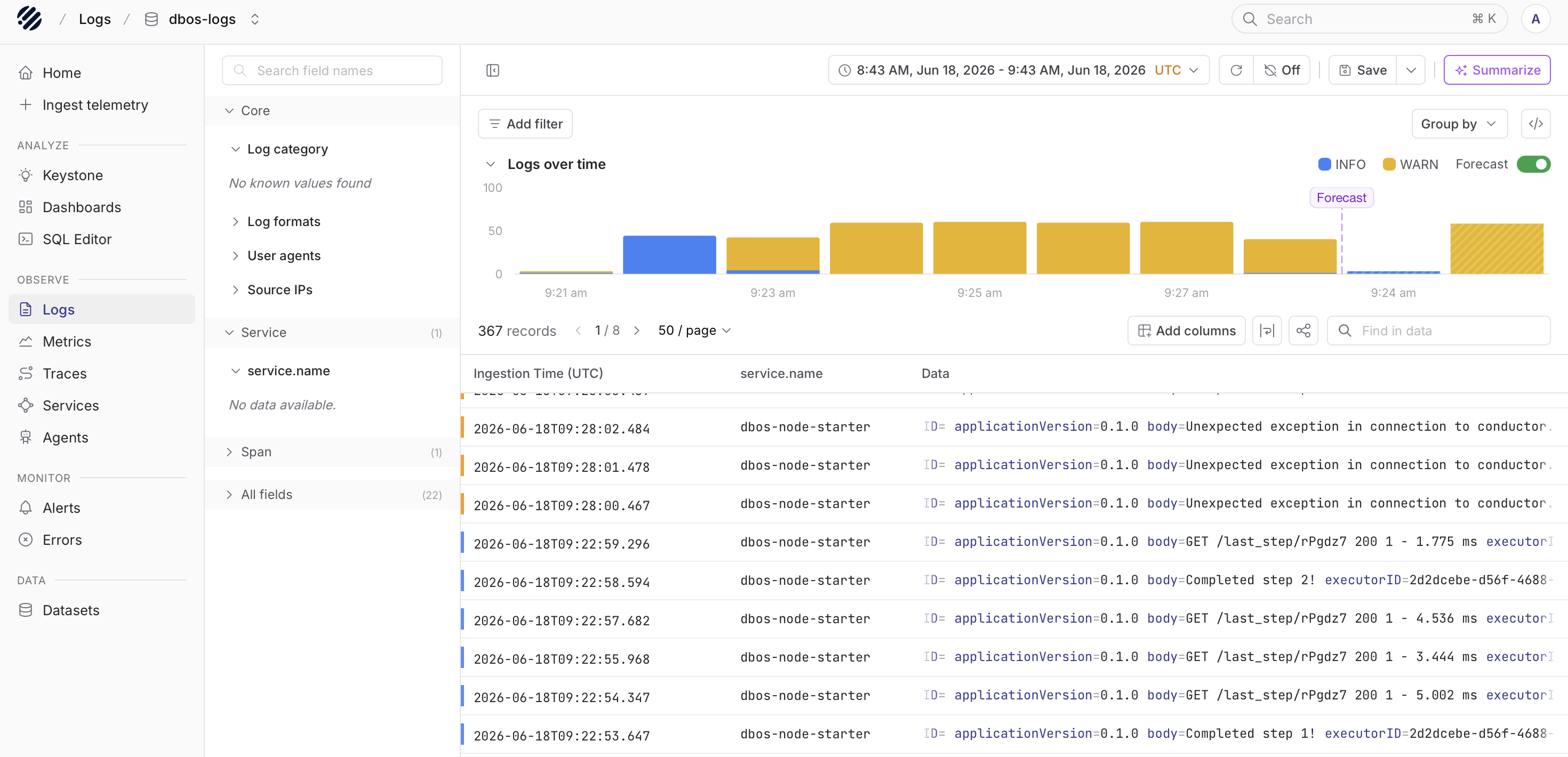 DBOS logs in Parseable