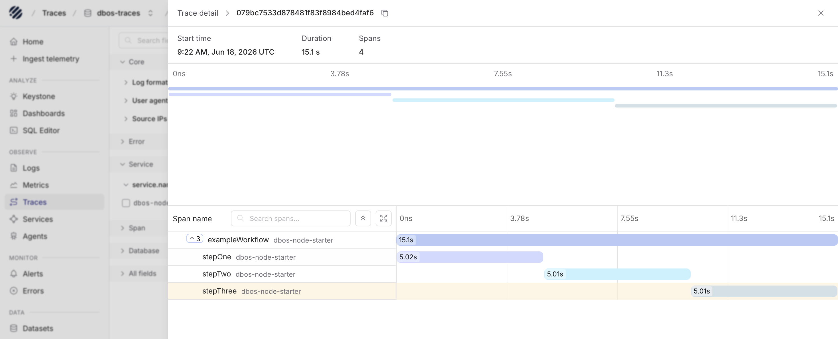 DBOS workflow trace in Parseable