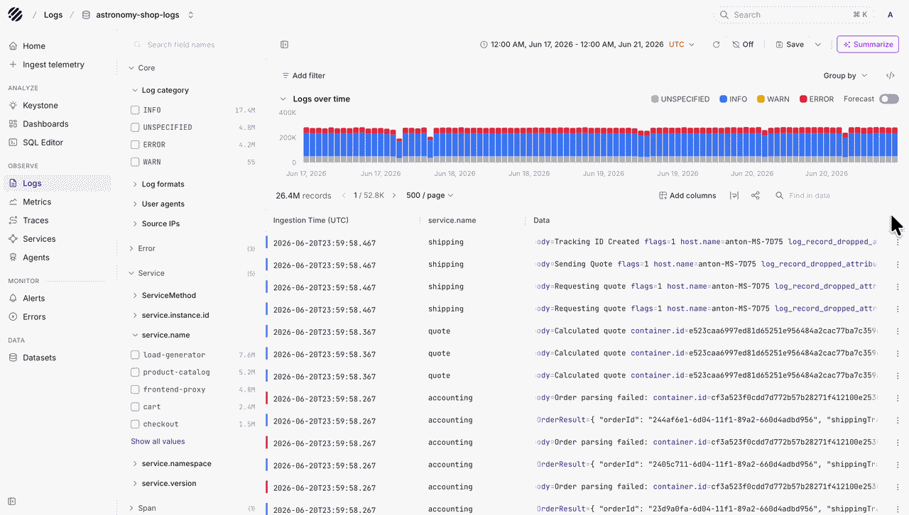 Log context view in Prism