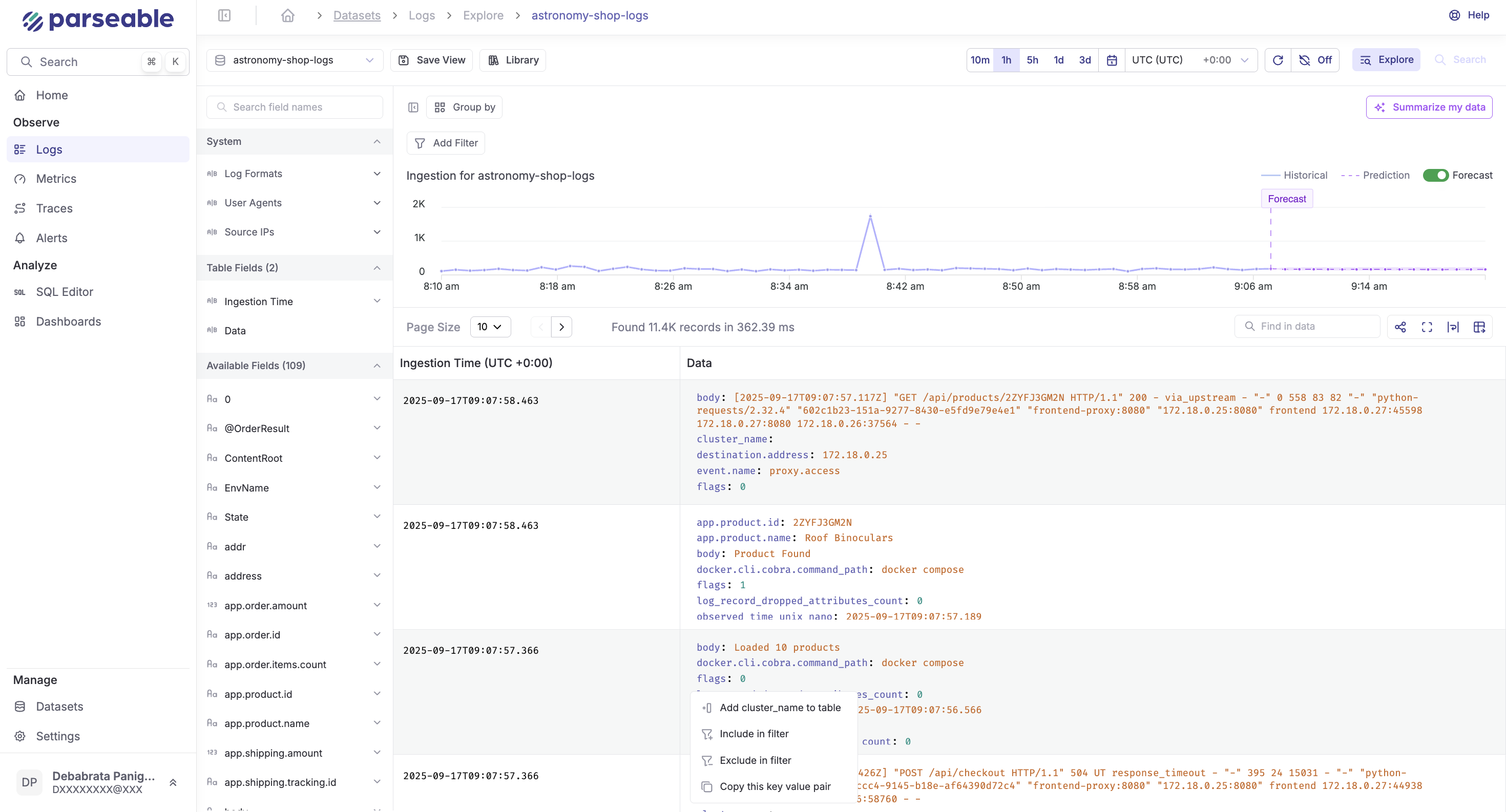 Parseable Explore Page