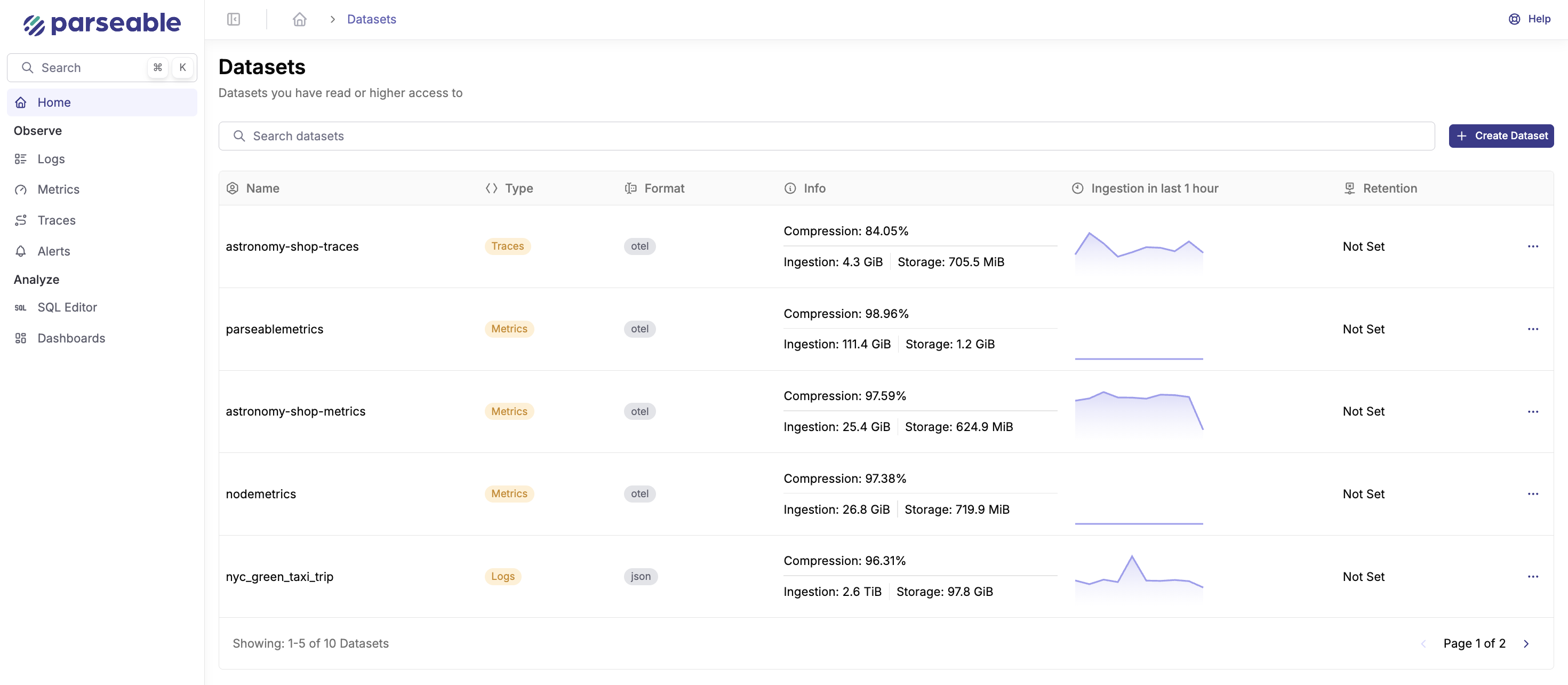 Parseable Ingest Page
