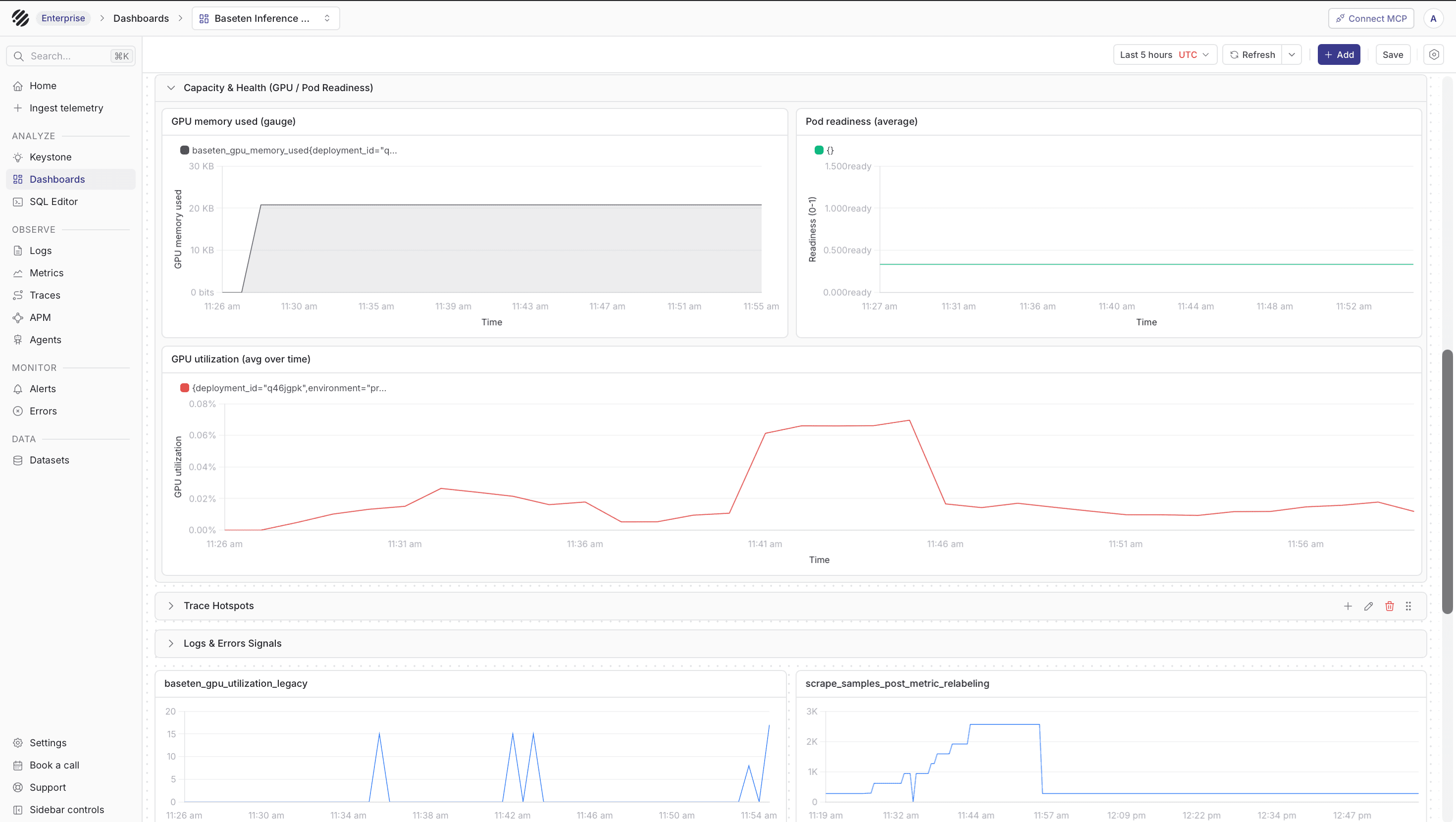 Baseten capacity and health dashboard in Parseable
