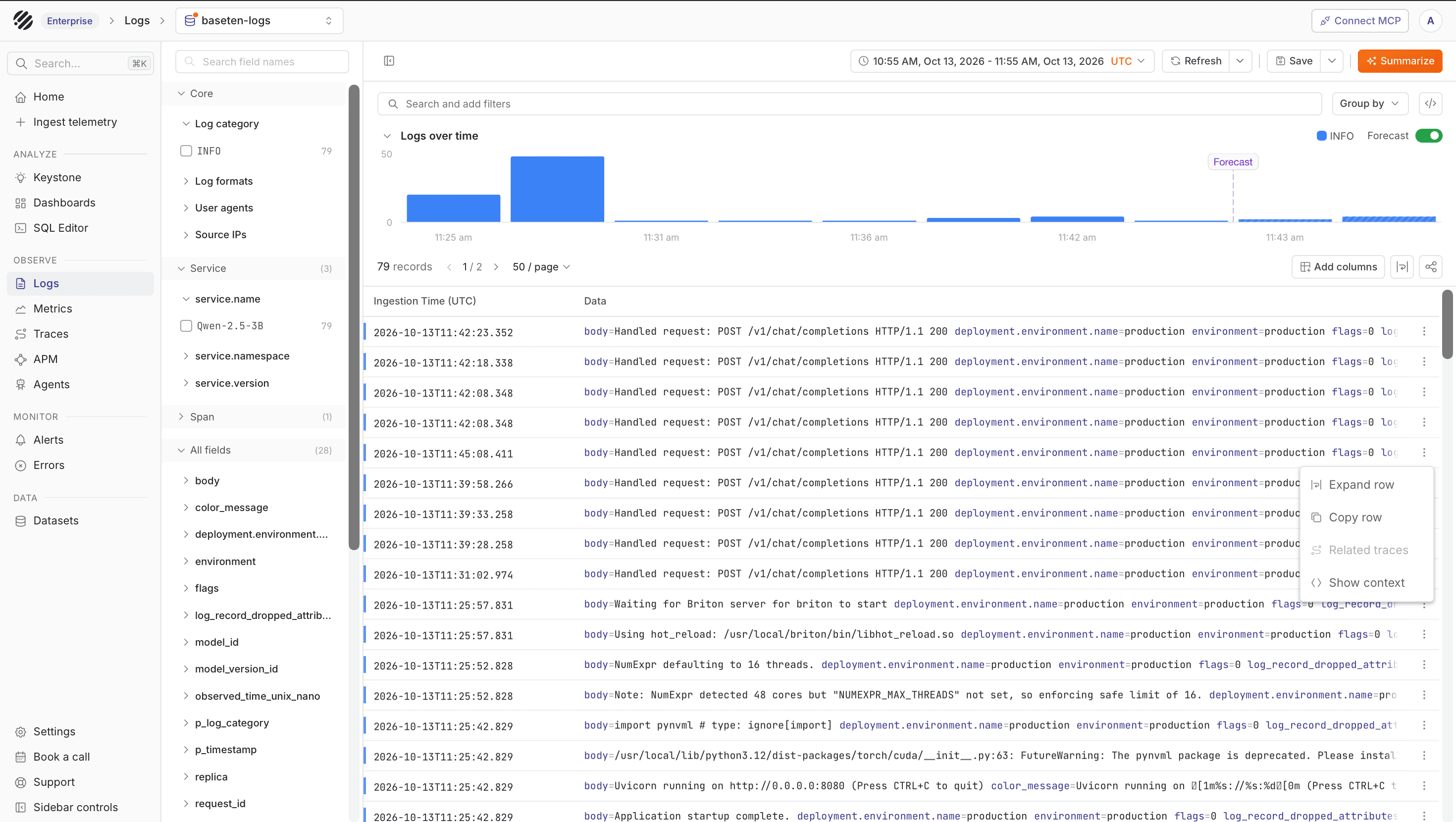 Baseten logs in Parseable
